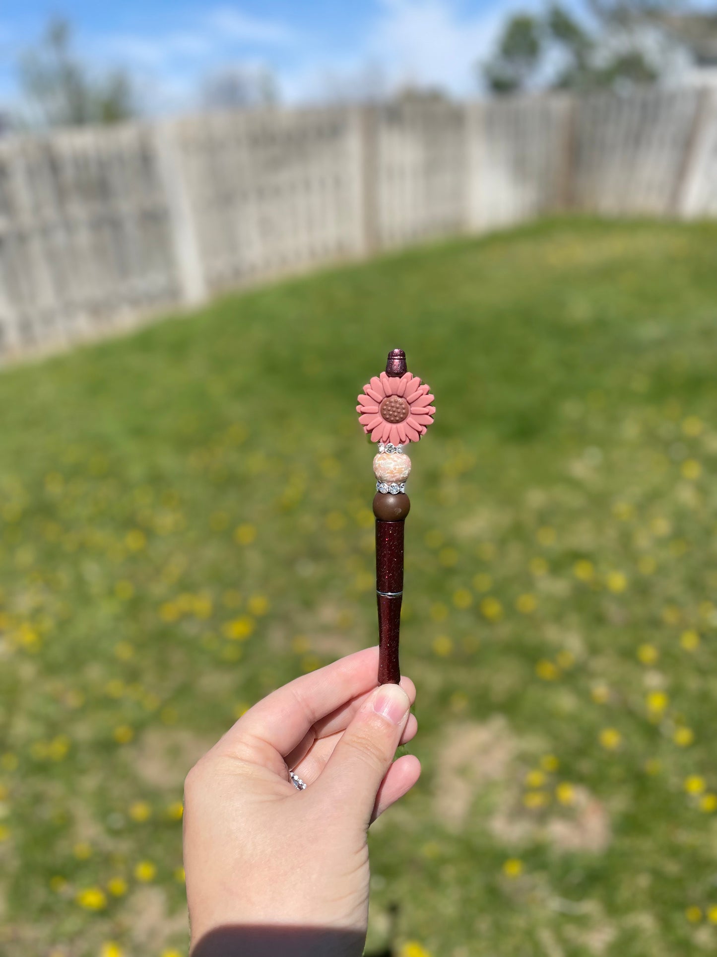Brown Floral Beaded Pen RTS