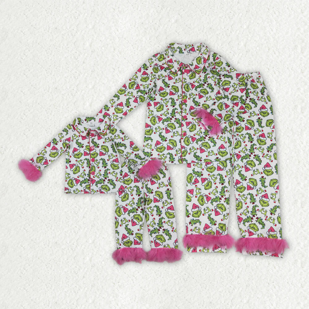 Mom & Me Pink Fur Green Guy PJ Set Closes 10/19/25