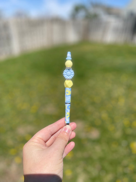 Blue Floral Beaded Pen RTS