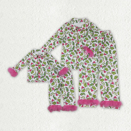Mom & Me Pink Fur Green Guy PJ Set Closes 10/19/25